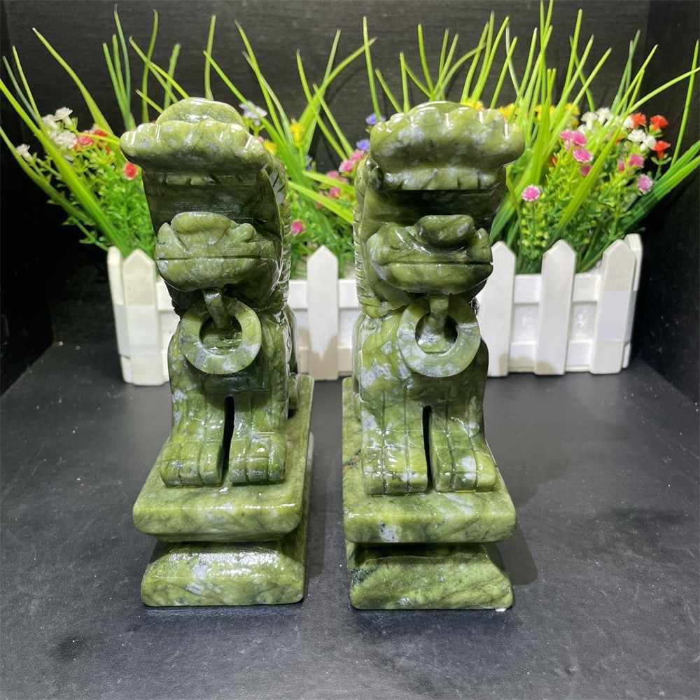 5.9LB 6.3″ Natural A Set Of Xiuyan Jade Dragon Carved Crystal Quartz Decor