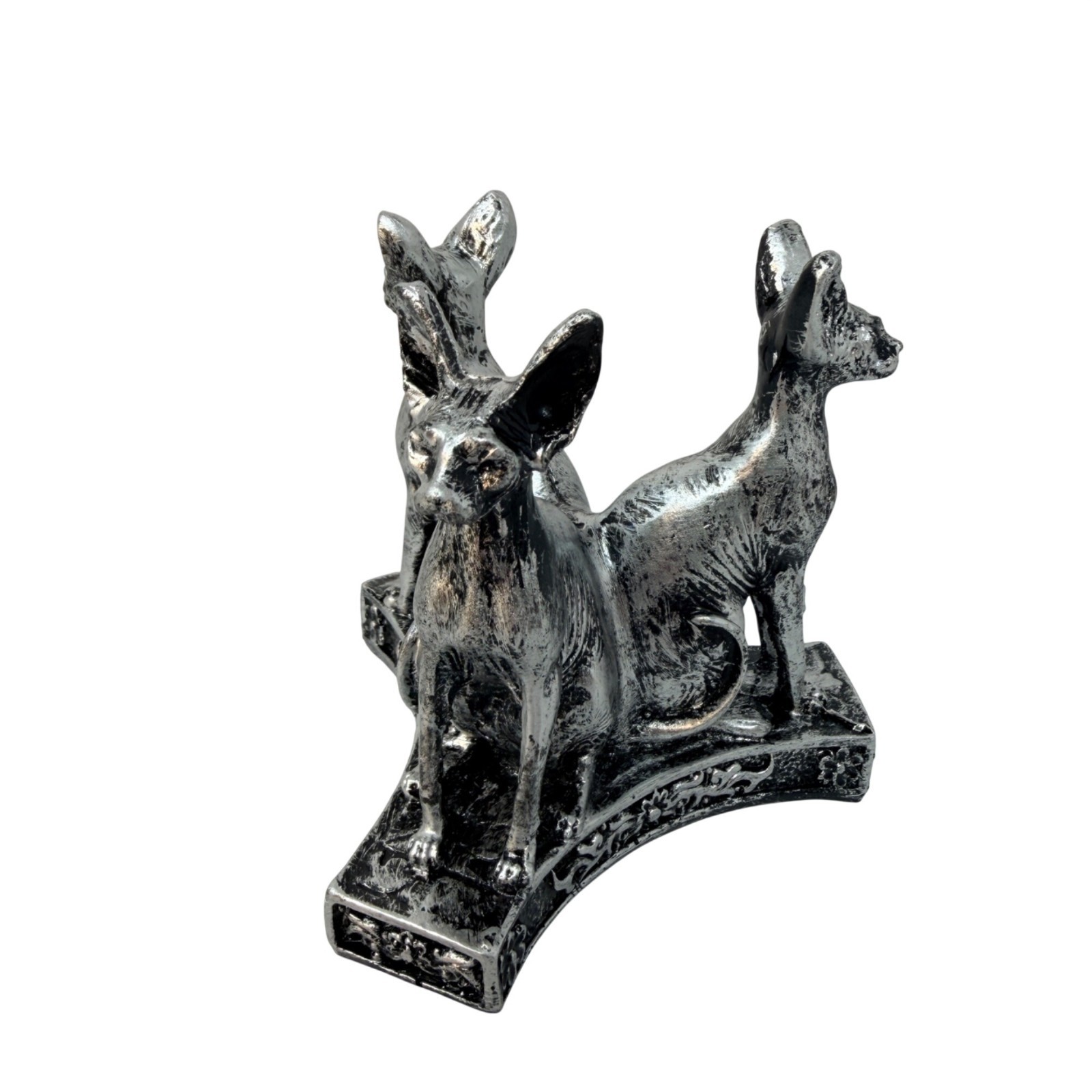 Silver Sphynx Cat Sphere Stand Gothic Crystal Ball Holder Altar Decor