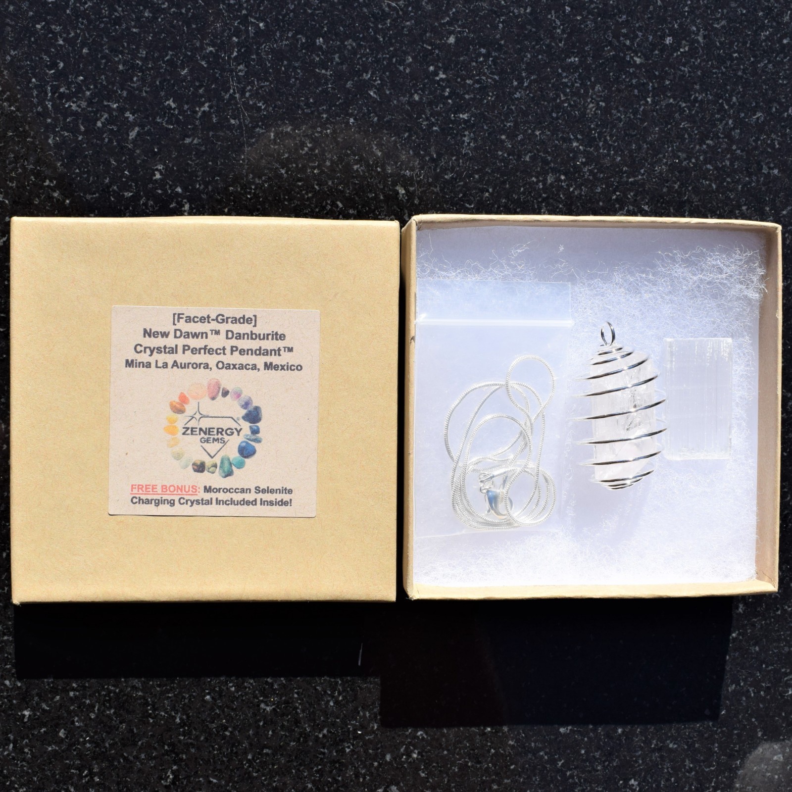 CHARGED Danburite / Petalite 2 Crystal Pendant + 20″ Stainless Steel Chain