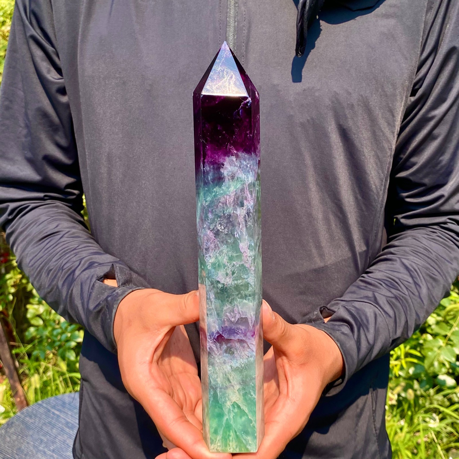 2.4LB Natural unique colored fluorite pillar quartz crystal sample