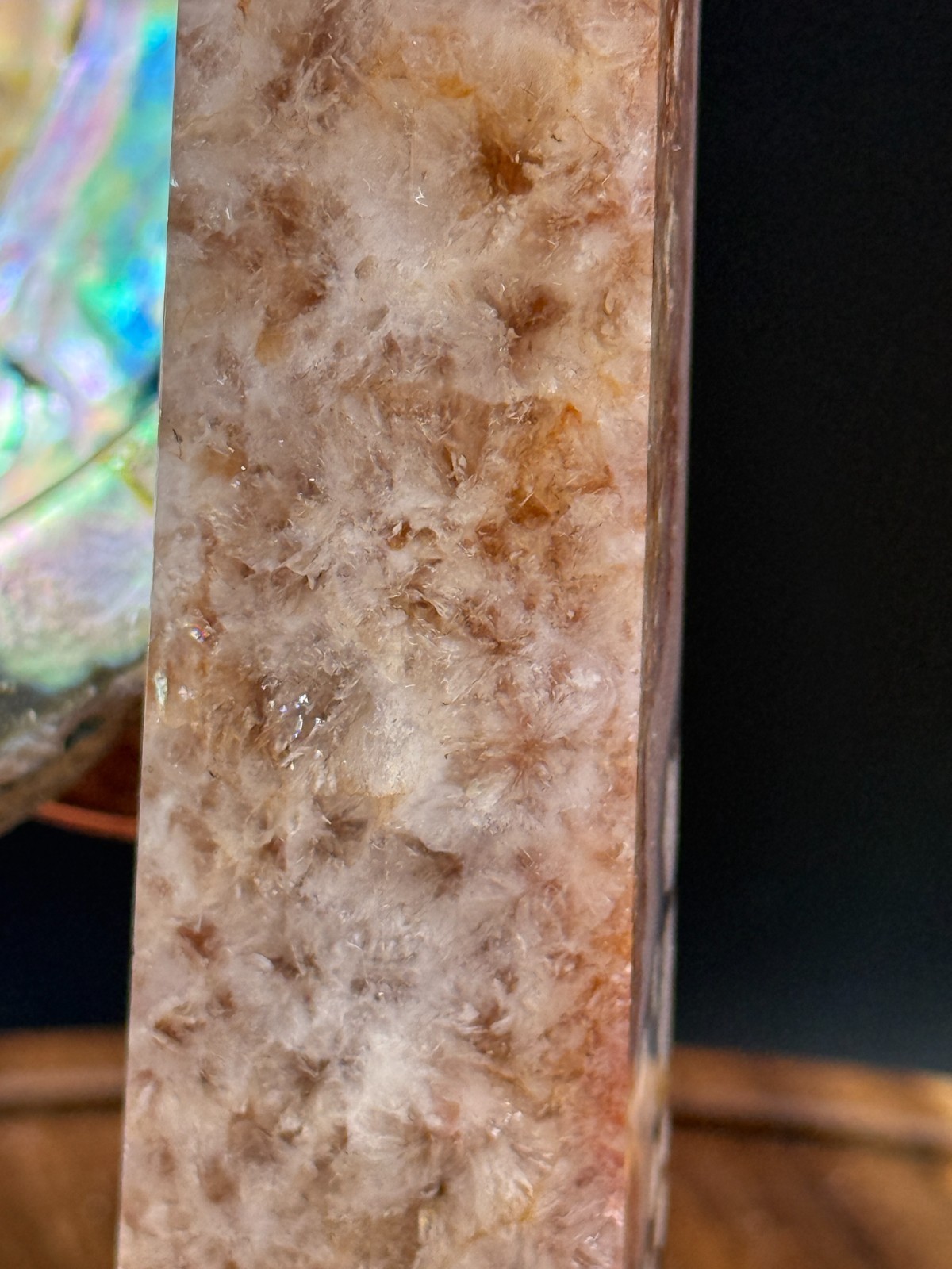Blue Flower Agate Crystal Tower B Flash Asterism Chalcedony 6 sided Obelisk