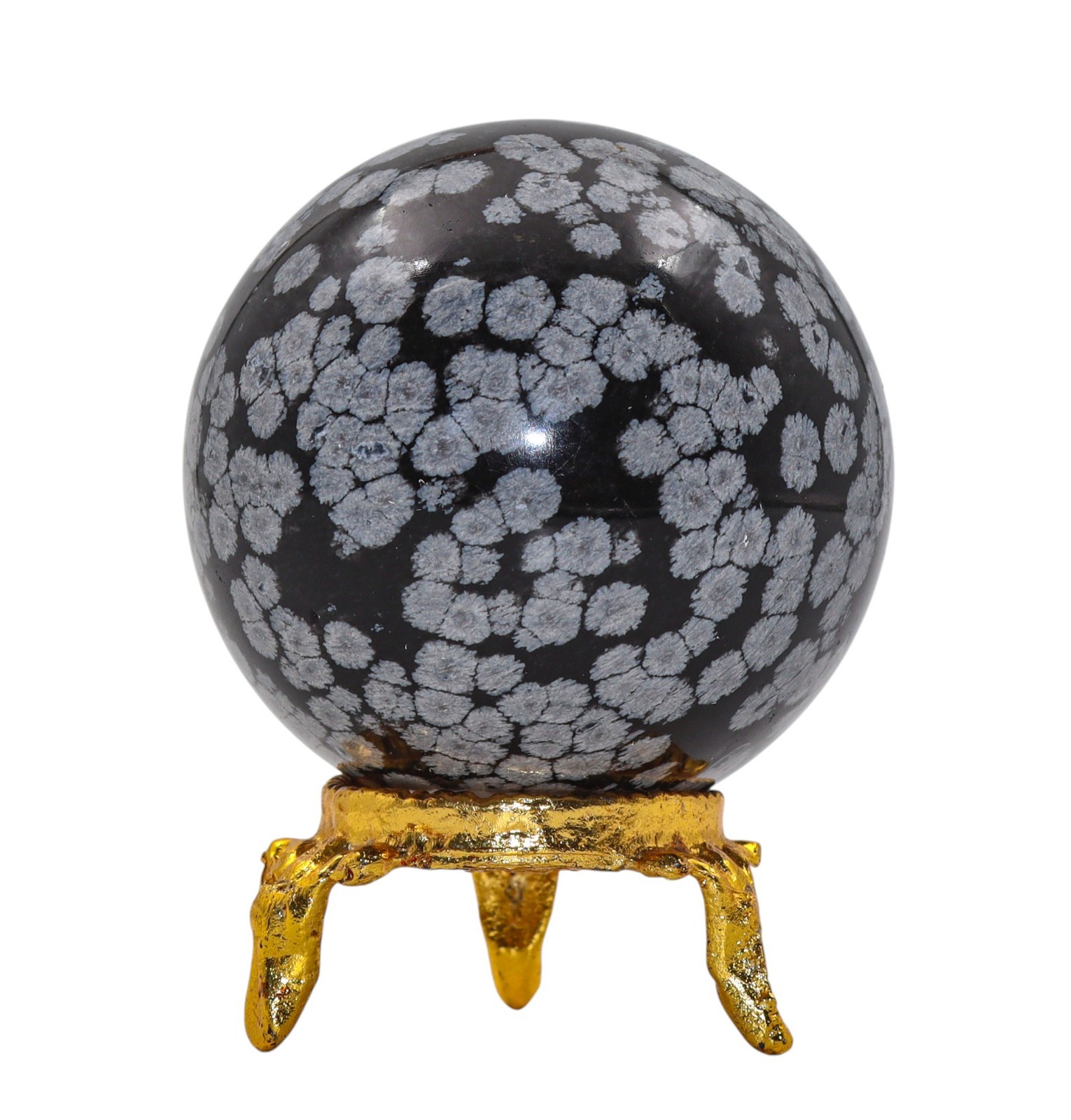 Natural 50MM Black Snowflake Obsidian Housewarming Gift Metaphysical Sphere Ball