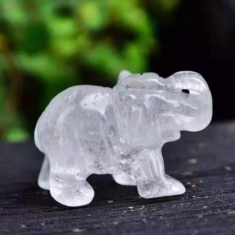 Natural Clear Quartz Crystal Carved Elephant Healing Gemstone Animal Decor Gift