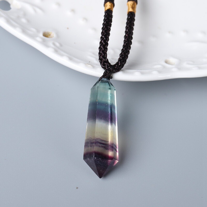 Natural Rainbow Fluorite Quartz Crystal Gemstone Pendant Healing Necklace Amulet