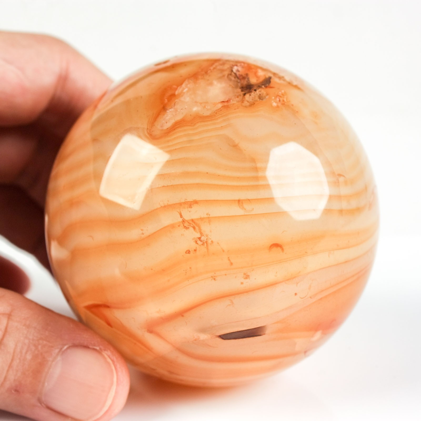 2.6″ 13.72oz Banded Carnelian Agate Sphere Crystal Ball Natural Mineral Specimen