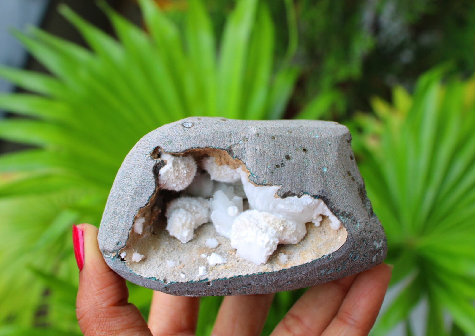 Milky Okenite Balls With Heulandite In Geode Minerals Specimen #M77
