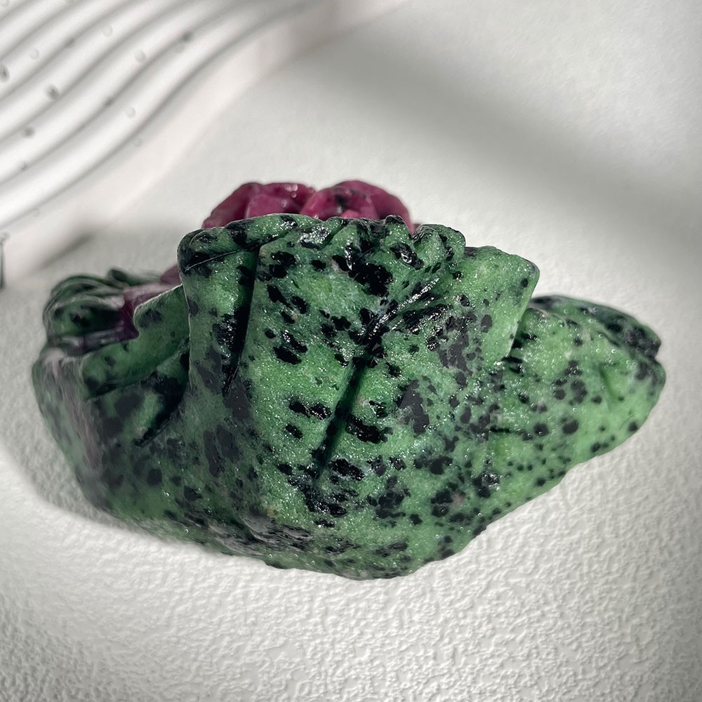 Natural Ruby in Zoisite Hand Carved Rose Flower Crystal Reiki Healing Stone 427g