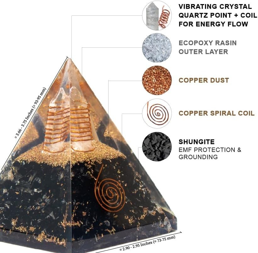 Orgonite Pyramid 1 Count Shungite Crystal Copper Coil Chakra Protection Groun…