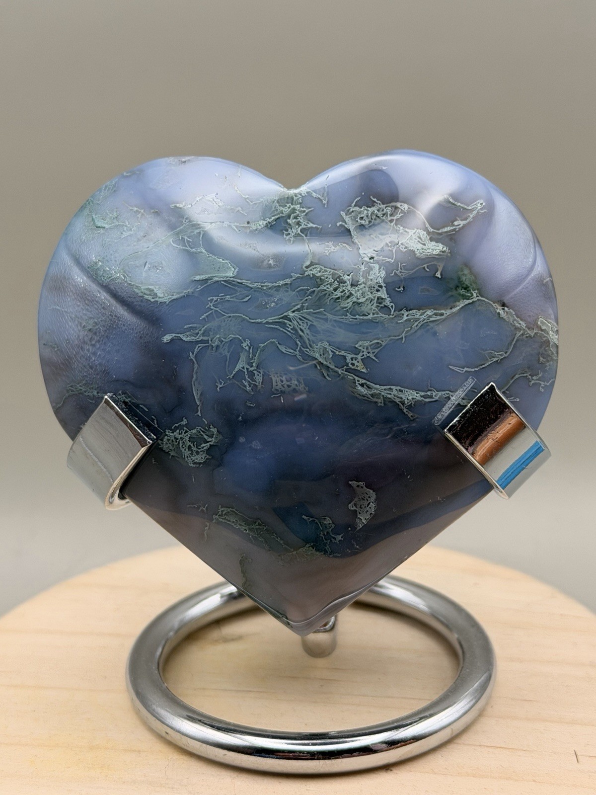 Beautiful Moss Agate Heart Shape Palmstone Natural Crystal Reiki Chakra Healing