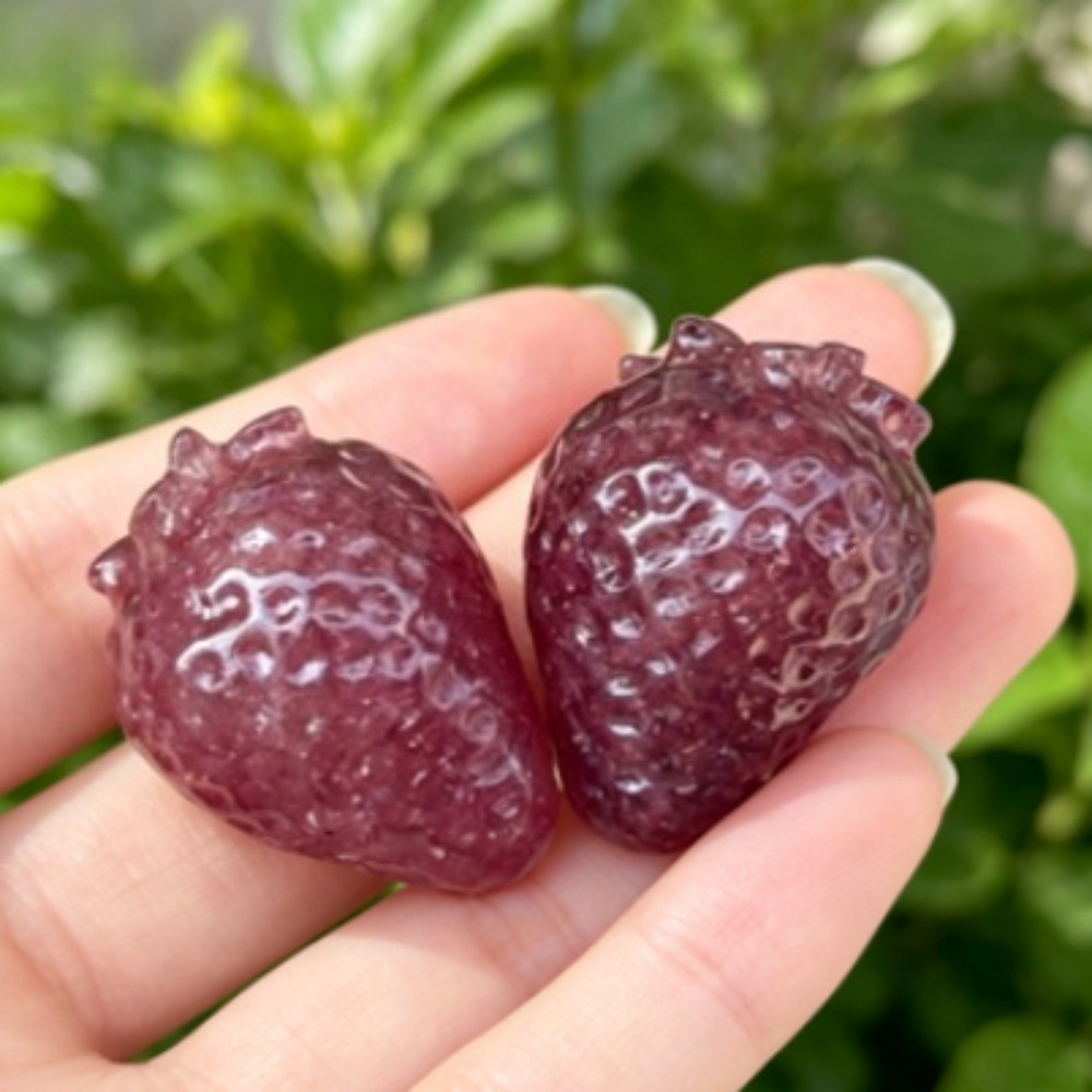 Natural Crystal Strawberry Quartz Hand Carved Figurine Reiki Healing stone 2pcs