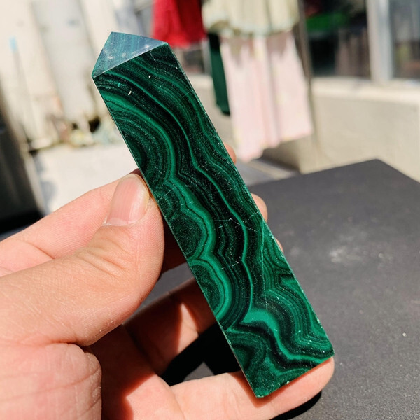 TOP! 187g Natural Malachite Quartz Crystal wand point oblisk healing