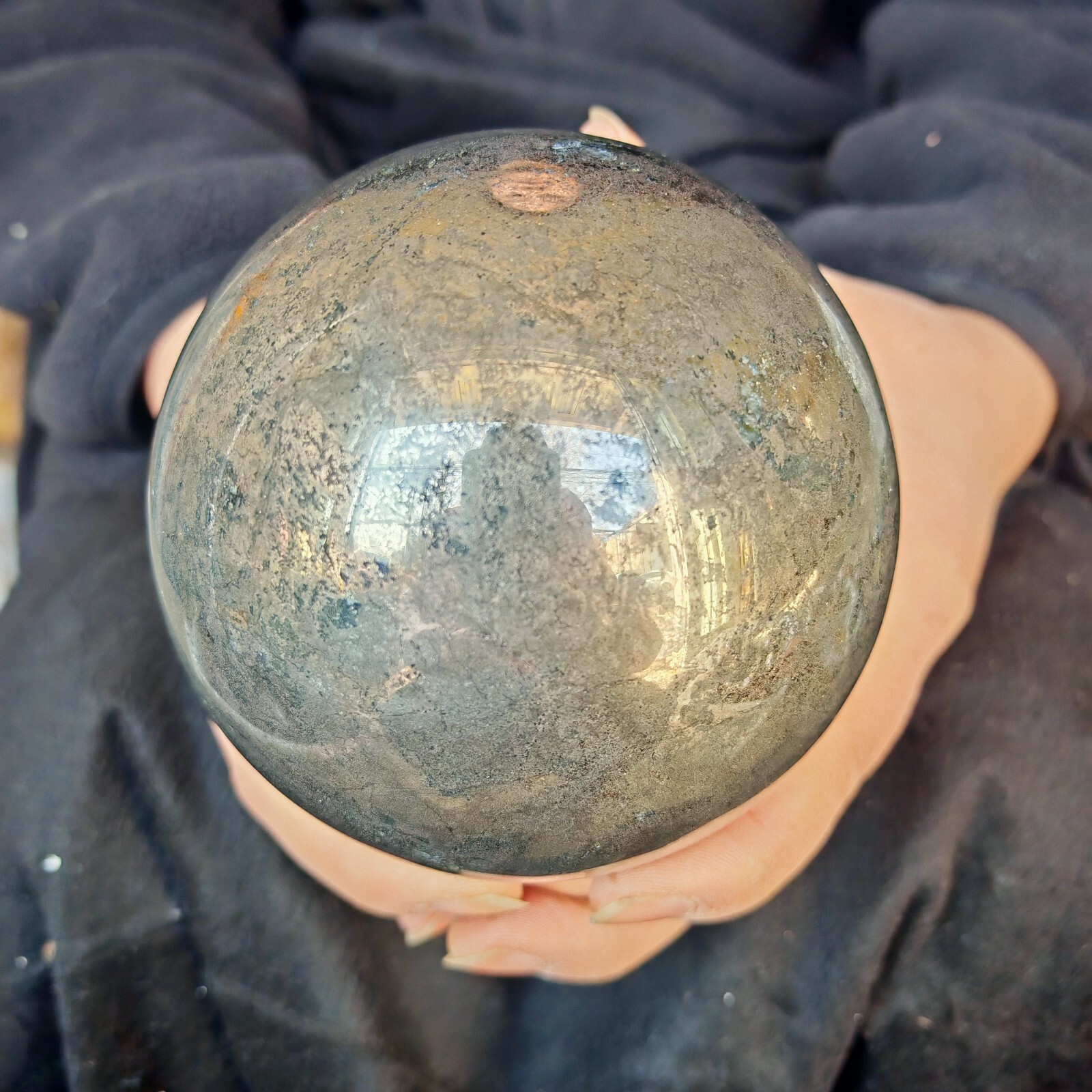 5.61LB Natural quartz pyrite symbiotic specimen grinding ball healing 2550g