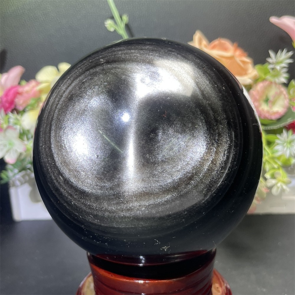 3.9LB 4″ Natural A+ Silver Obsidian Sphere Ball Crystal Quartz Reiki Decor Heal
