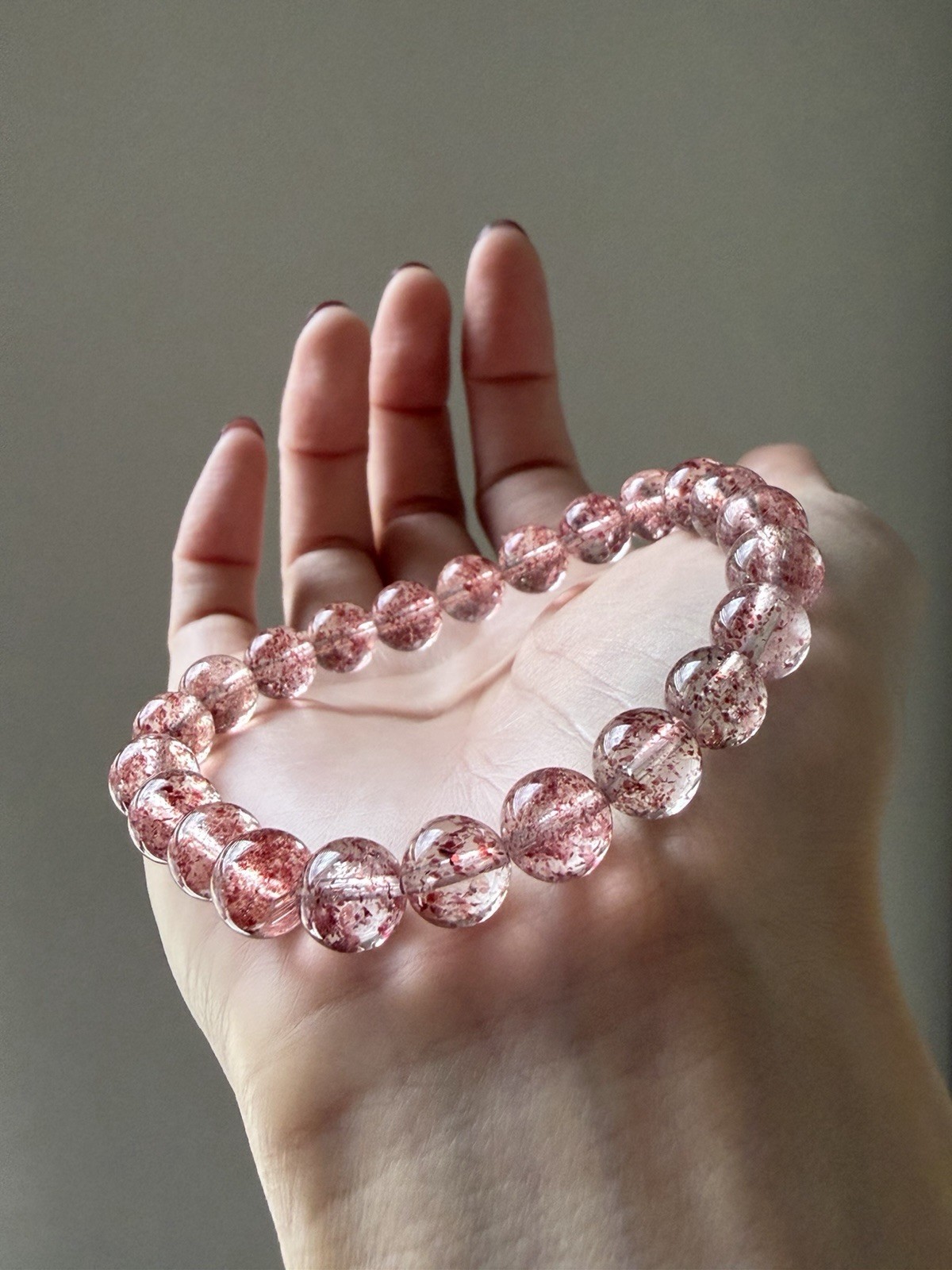 AAA+ Lepidocrocite in Clear Quartz Strawberry Bracelet | Full Red Inclusion