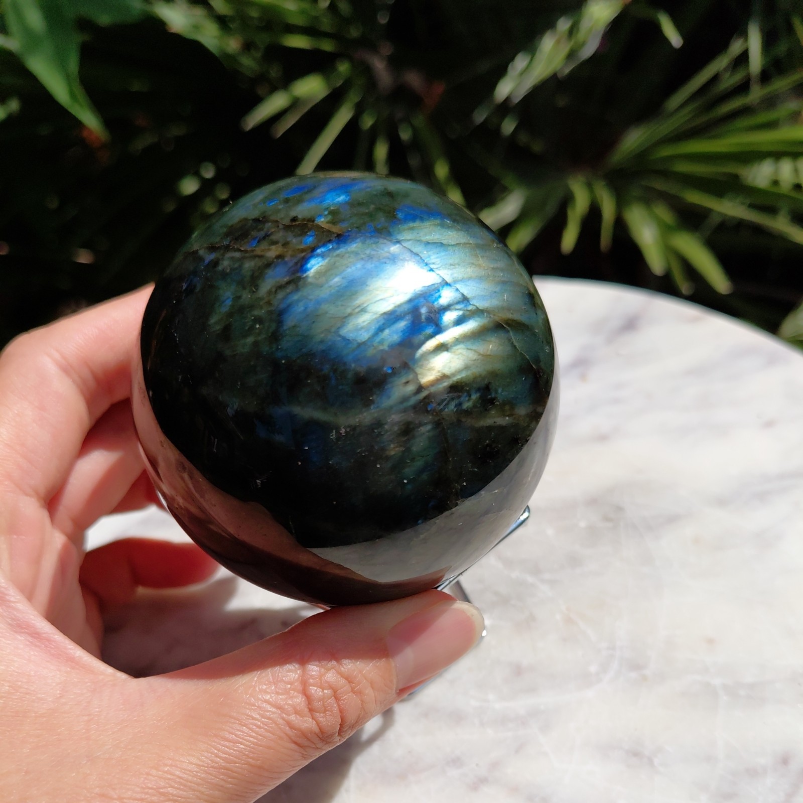 440g Rainbow Labradorite crystal Flash sphere ball Minerals Gold Blue Green