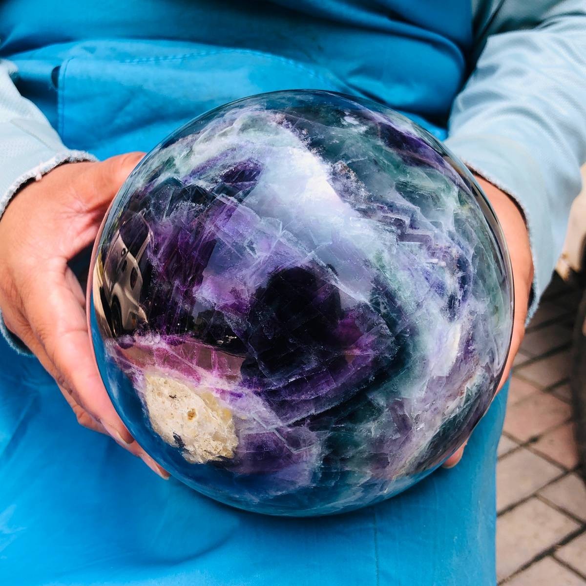 10.78 LB Natural Rainbow Fluorite Sphere Collectible Decor Healing Stone 5471