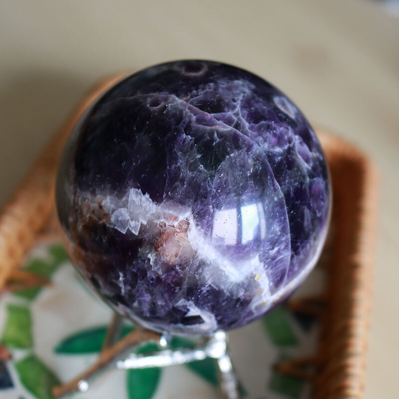 Natural Dream Amethyst Reiki Healing quartz sphere ball crystal stone 66mm stand