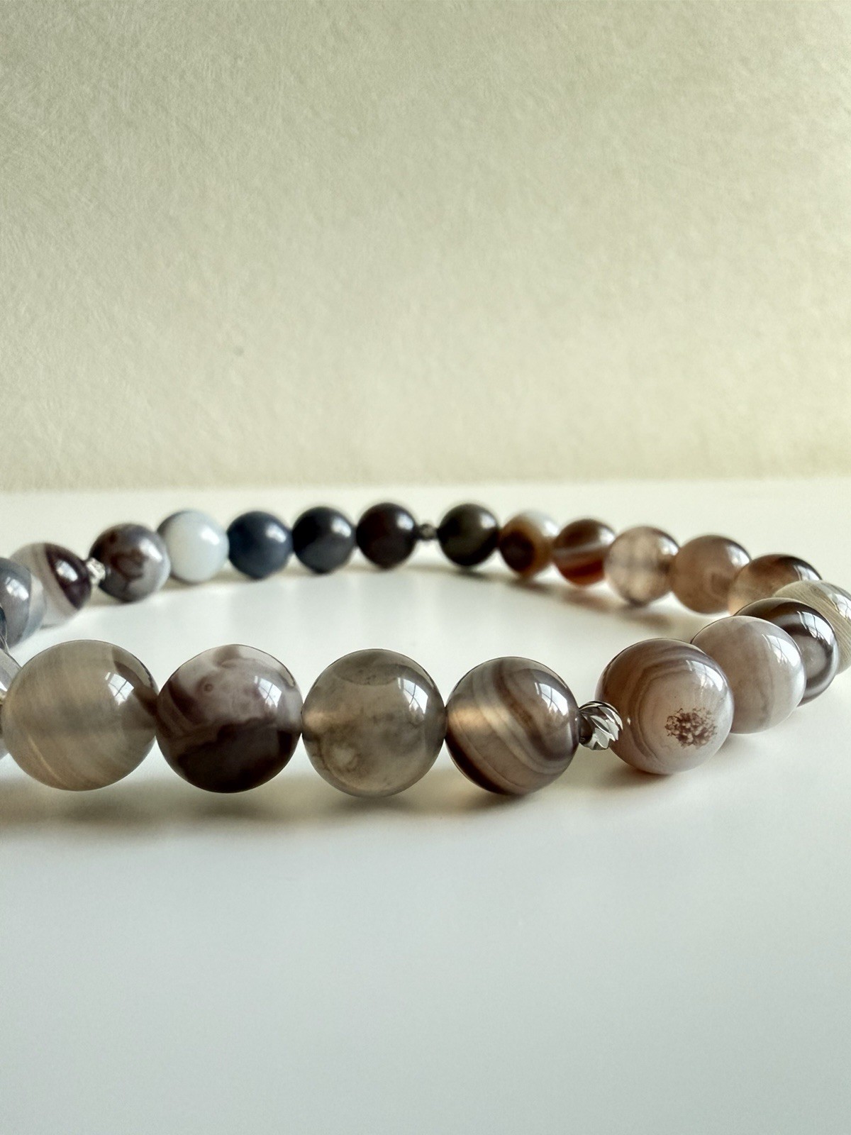 Natural Botswana Agate Bracelet | Neutral Earth Tone Gemstone Bracelet 8mm