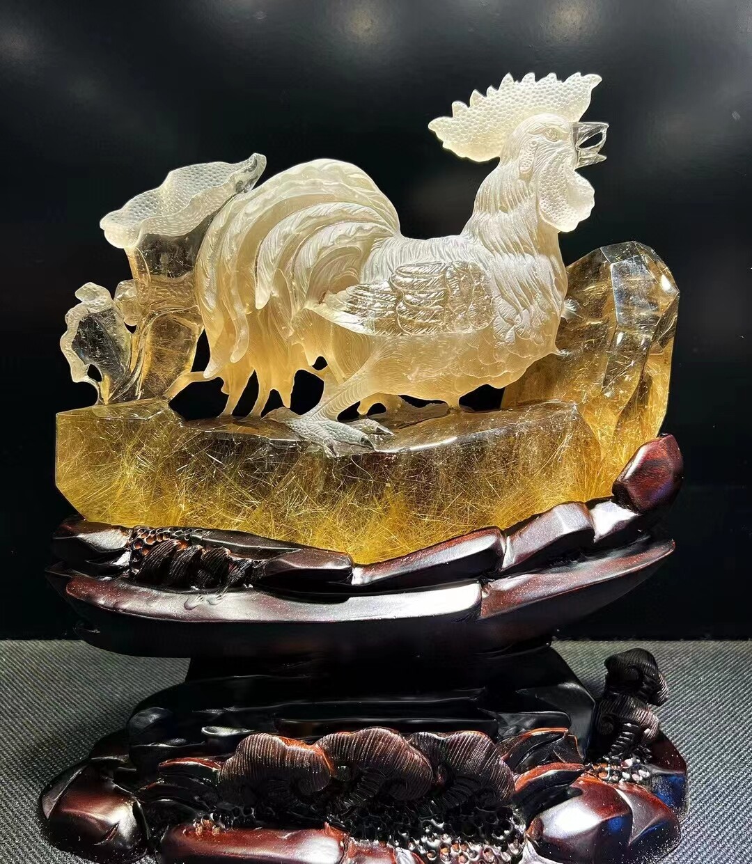 14.6LB A+++ Natural Rutile Quartz Rooster Crystal Reiki Decor + Stand Museum
