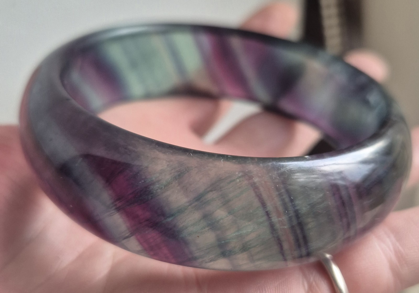 Gorgeous Rainbow Fluorite Crystal Bangle Bracelet Uv Reactive Large Size 65 – 72