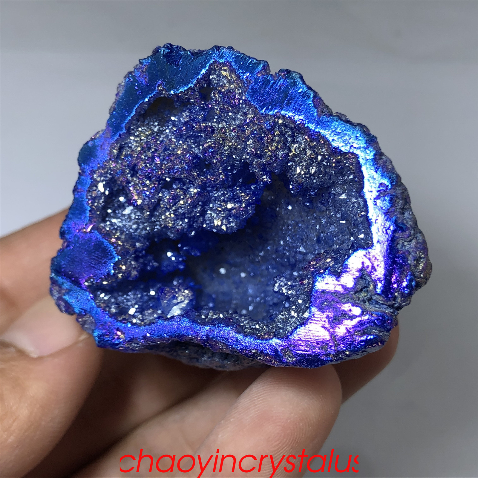 1pc Titanium rainbow agate geode cluster quartz crystal mineral gem reiki 30g+