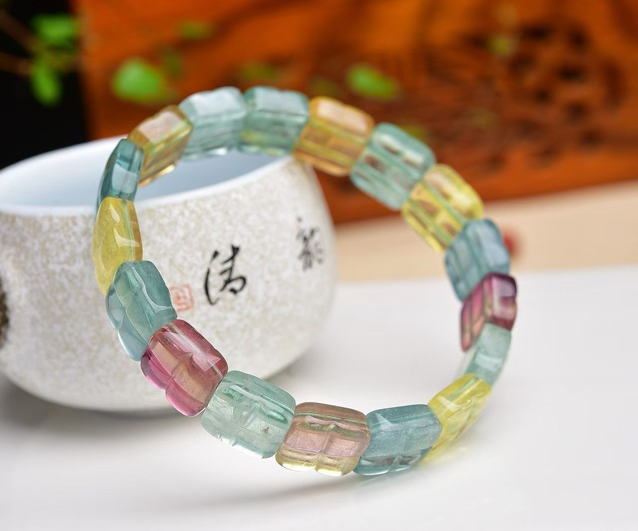 1pcs Nature Fluorite Quartz Bracelet Stretch Crystal Stretch Gemstone