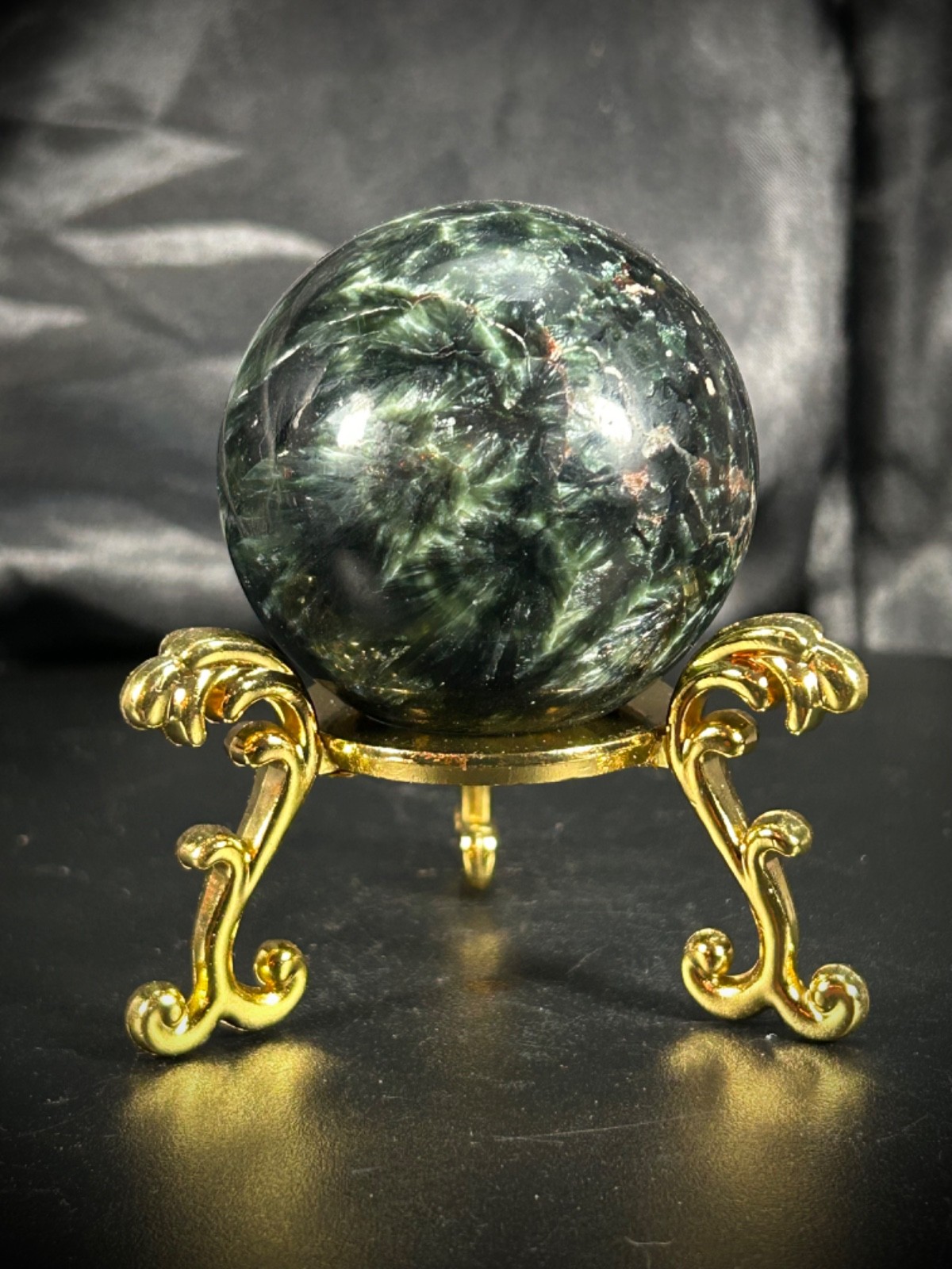 2.04″ Clinochlore (Seraphinite) Sphere With Metal Stand 6.7oz (191 grams)
