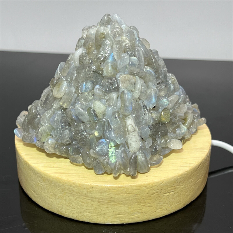 Natural Labradorite Crushed stone pyramid Quartz Crystal USB Night lamp Gift 1PC