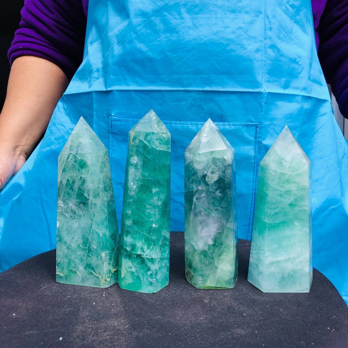 4.84LB 4pc Natural fluorite quartz obelisk crystal tower point healing decor