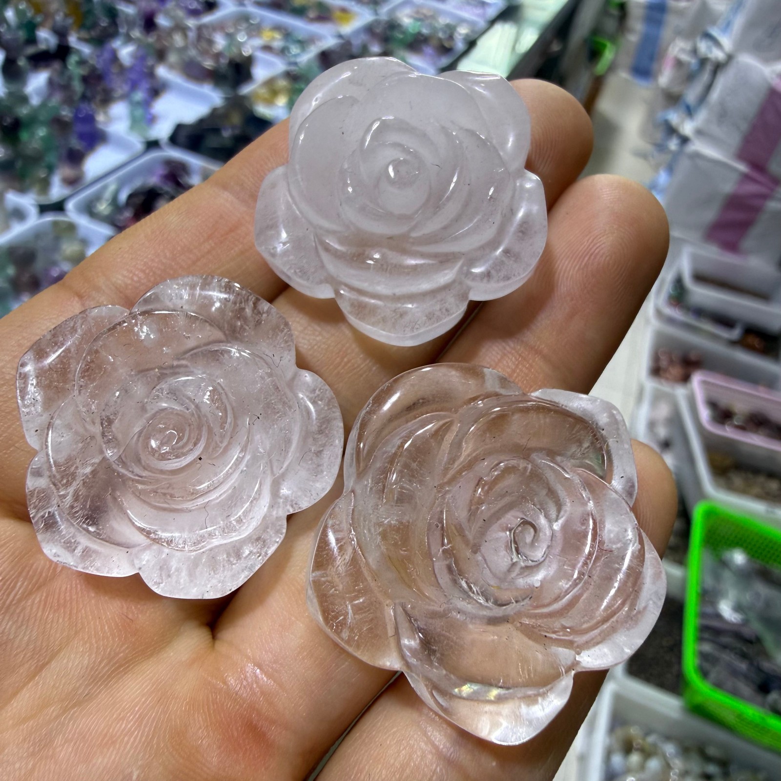 1.1″ natural White crystal Creative carved Rose flower quartz crystal gift 1pc