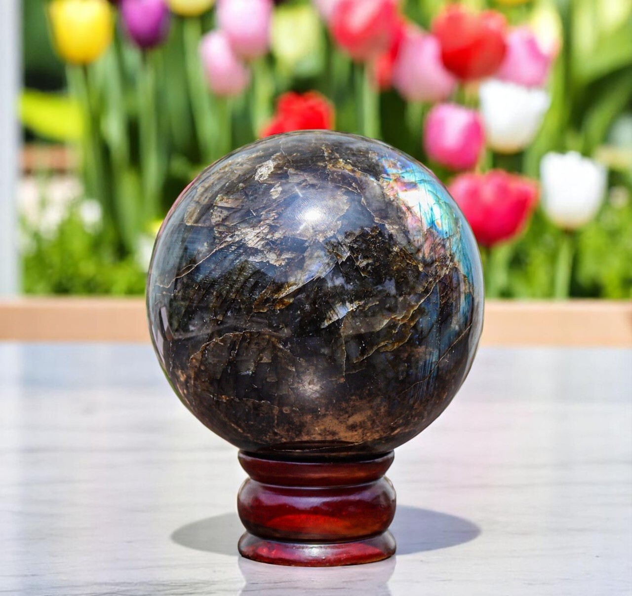 Large Flashy Labradorite Crystal Sphere Handmade Crystal Home Office Decor Ball