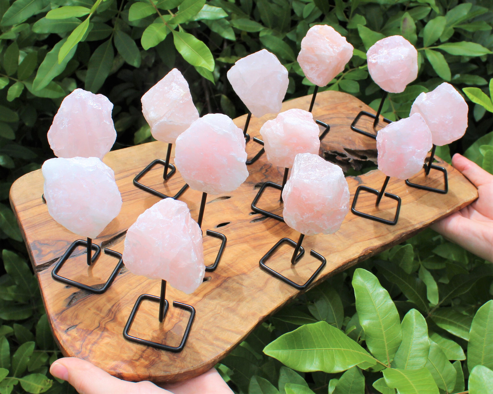Rose Quartz On Metal Stand (Free Standing Rough Rose Quartz Crystal Mini Pin)