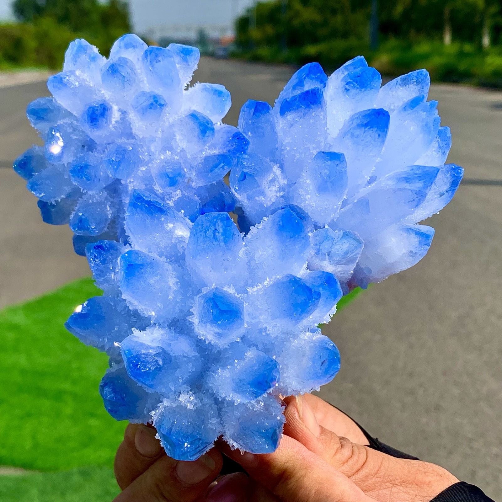 1.85LB Newly discovered blue phantom crystal quartz cluster mineral sample