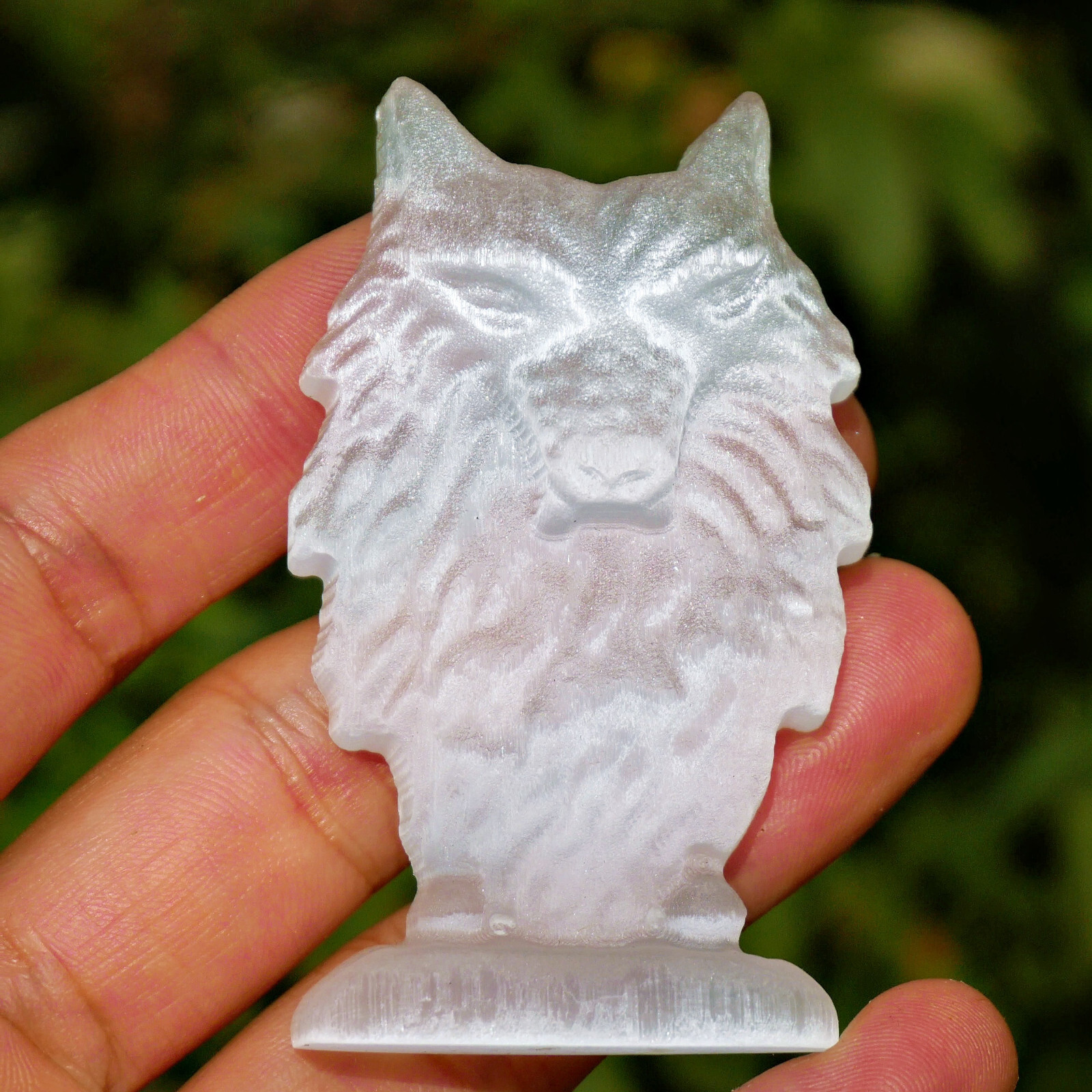 2.8″Selenite Wolf Head Statue Crystal Carving Animal Figurine Healing Decor Gift