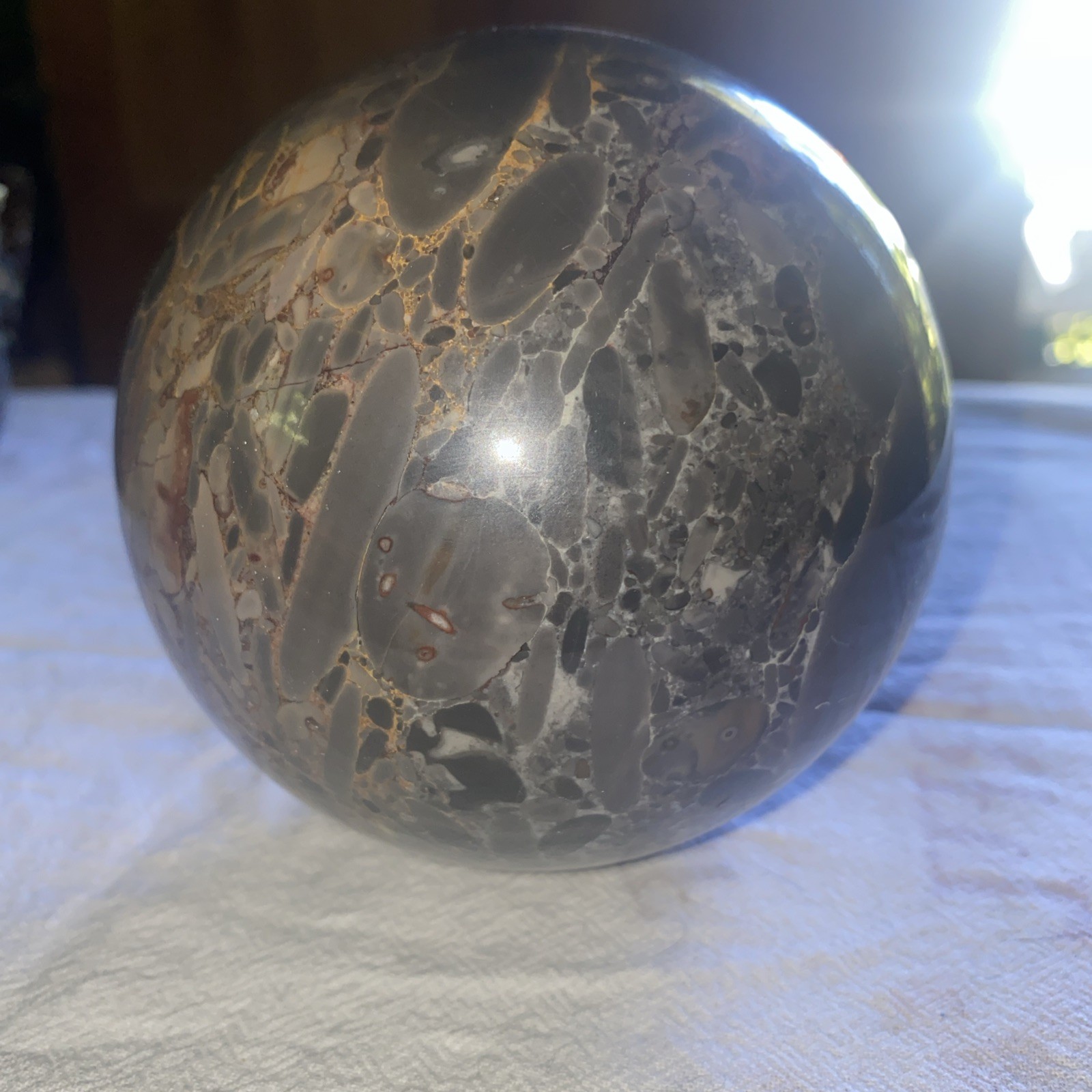 Large Polished Black & Grey Marble Gemstone Rock Sphere 4″ Handcrafted HEAVY