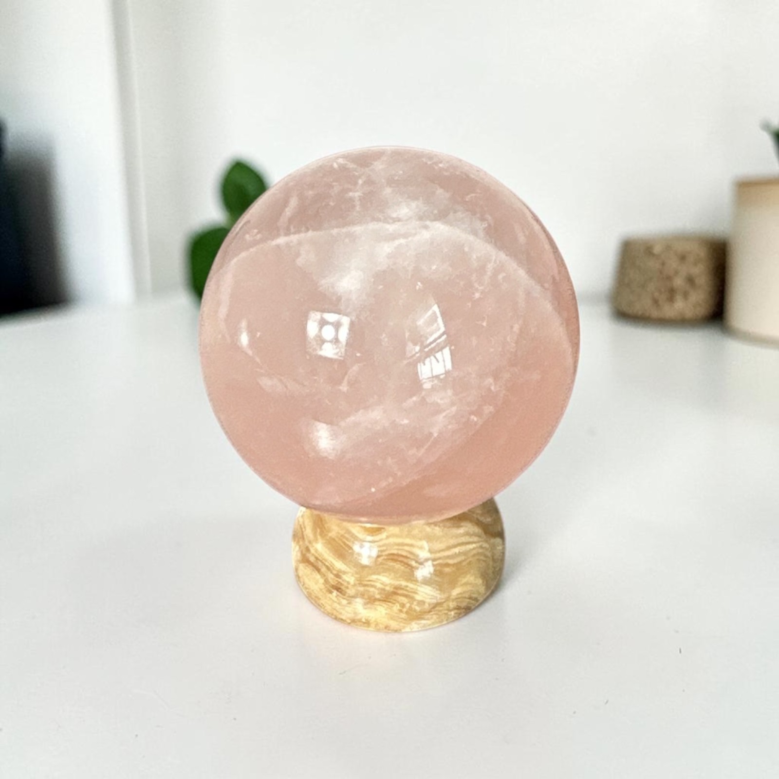 Rose Quartz Sphere 3 Inch Natural Pink Crystal Ball Polished Healing Stone.