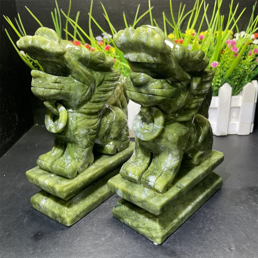 5.9LB 6.3″ Natural A Set Of Xiuyan Jade Dragon Carved Crystal Quartz Decor