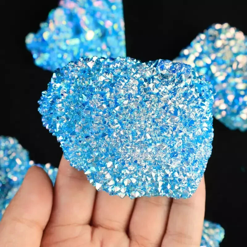 Blue Rainbow Angel Aura Quartz Cluster Raw Titanium Crystal Geode Specimen Gift