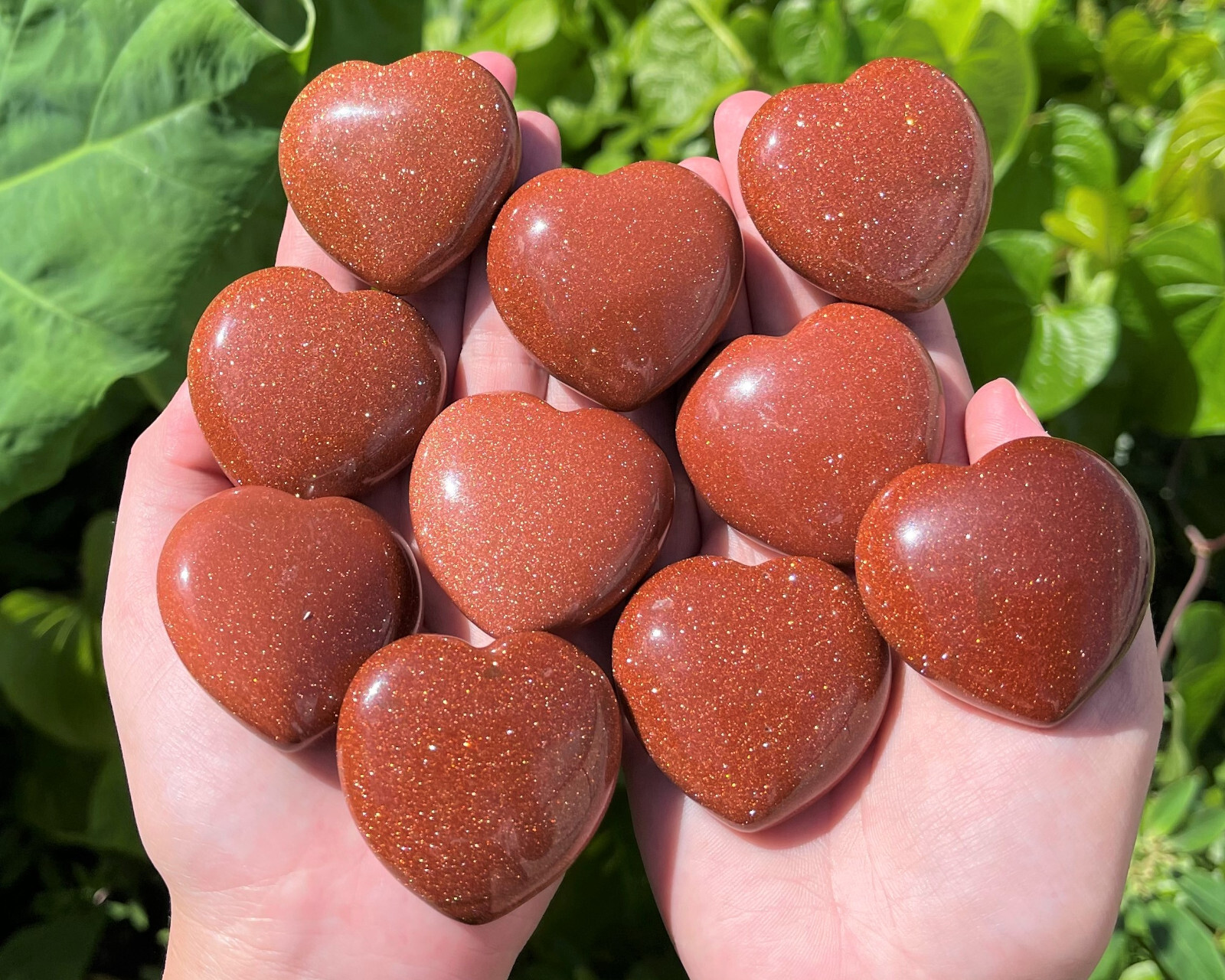 Red Goldstone Heart Stone LARGE 1.75″ Natural Polished Goldstone Crystal Hearts