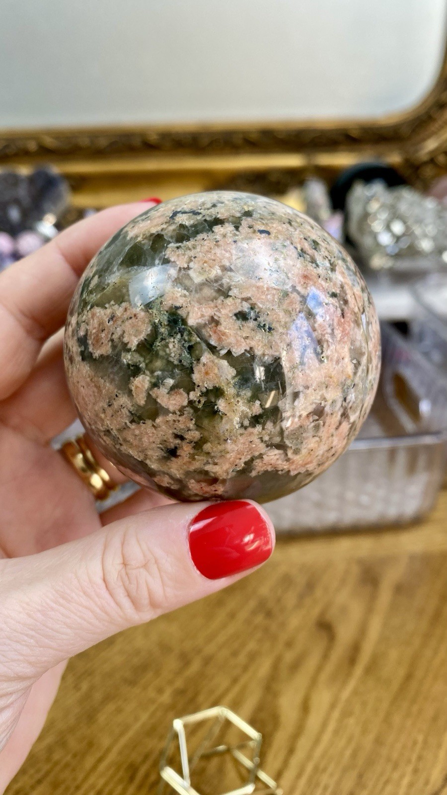 Crystal Garden Agate Green Quartz Sphere With Stand Meditate Heal 6.7cm 423g