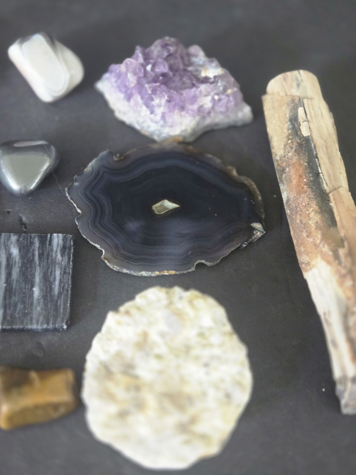 Mixed Crystal Lot 18pc w/ Petrified Wood Log – Amethyst Agate Quartz Rough Stone