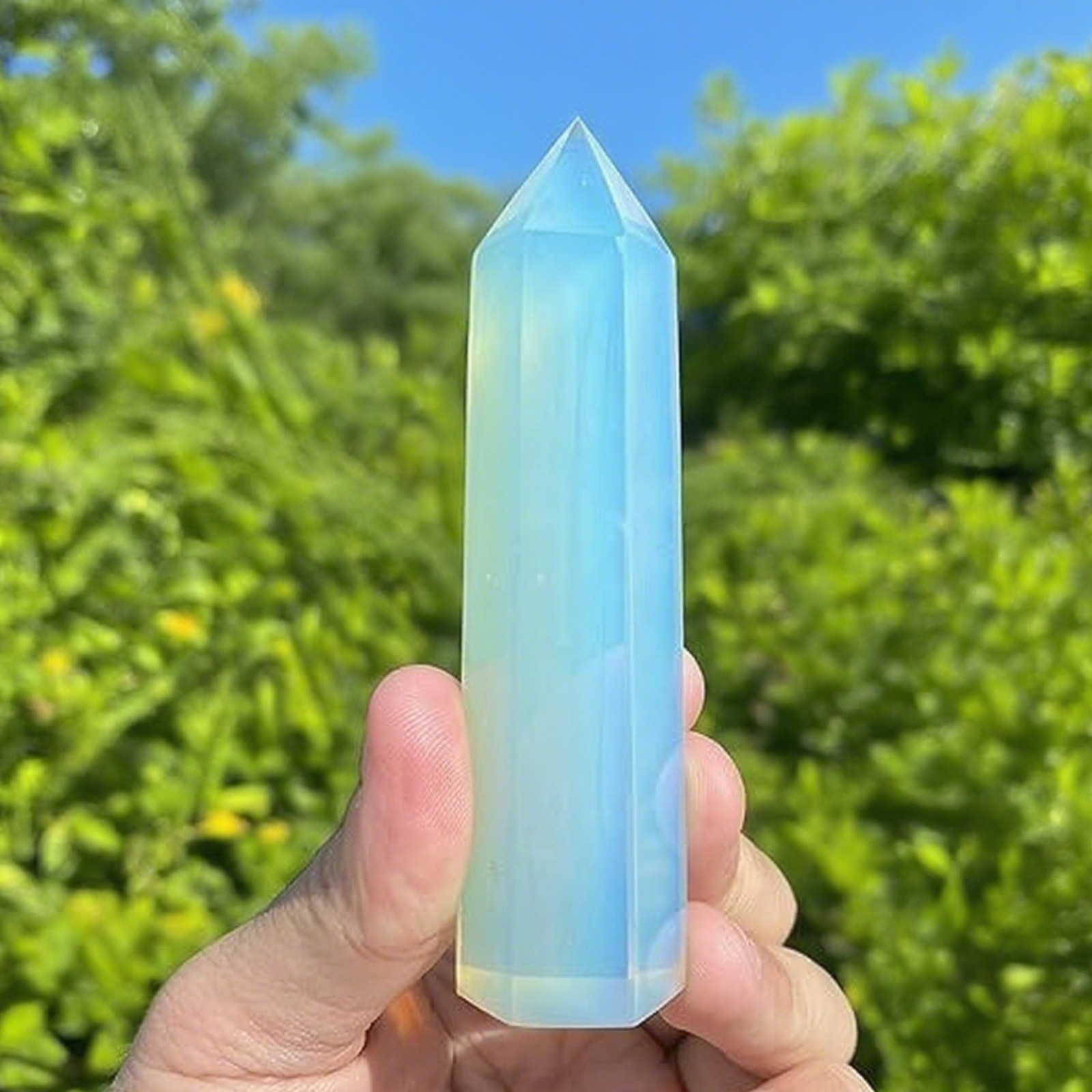 Natural Opalite Stone Obelisk Tower Reiki Mineral Specimen Home Decor Gift 1pcs