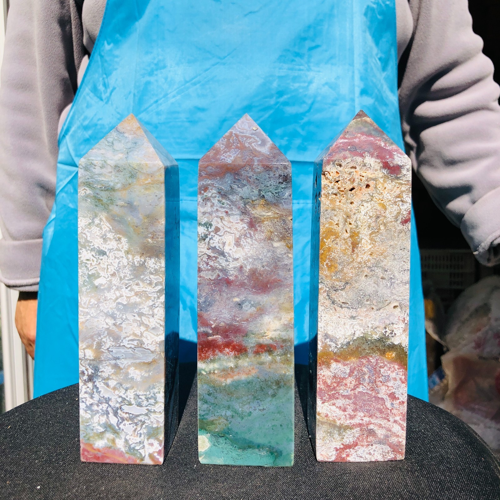 3 pieces 5.43LB Natural Aquatic Agate Crystal Pillar Quartz obelisk Healing 2703