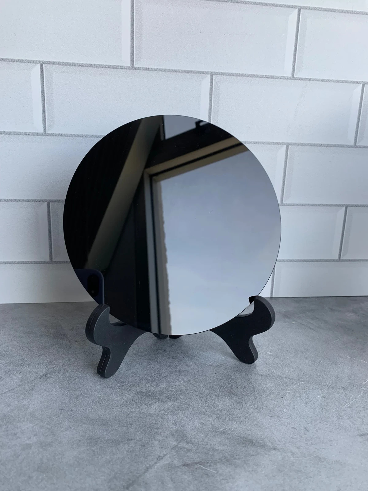High Quality Black Crystal Obsidian Scrying Plate with Stand Reiki Stone Mirror