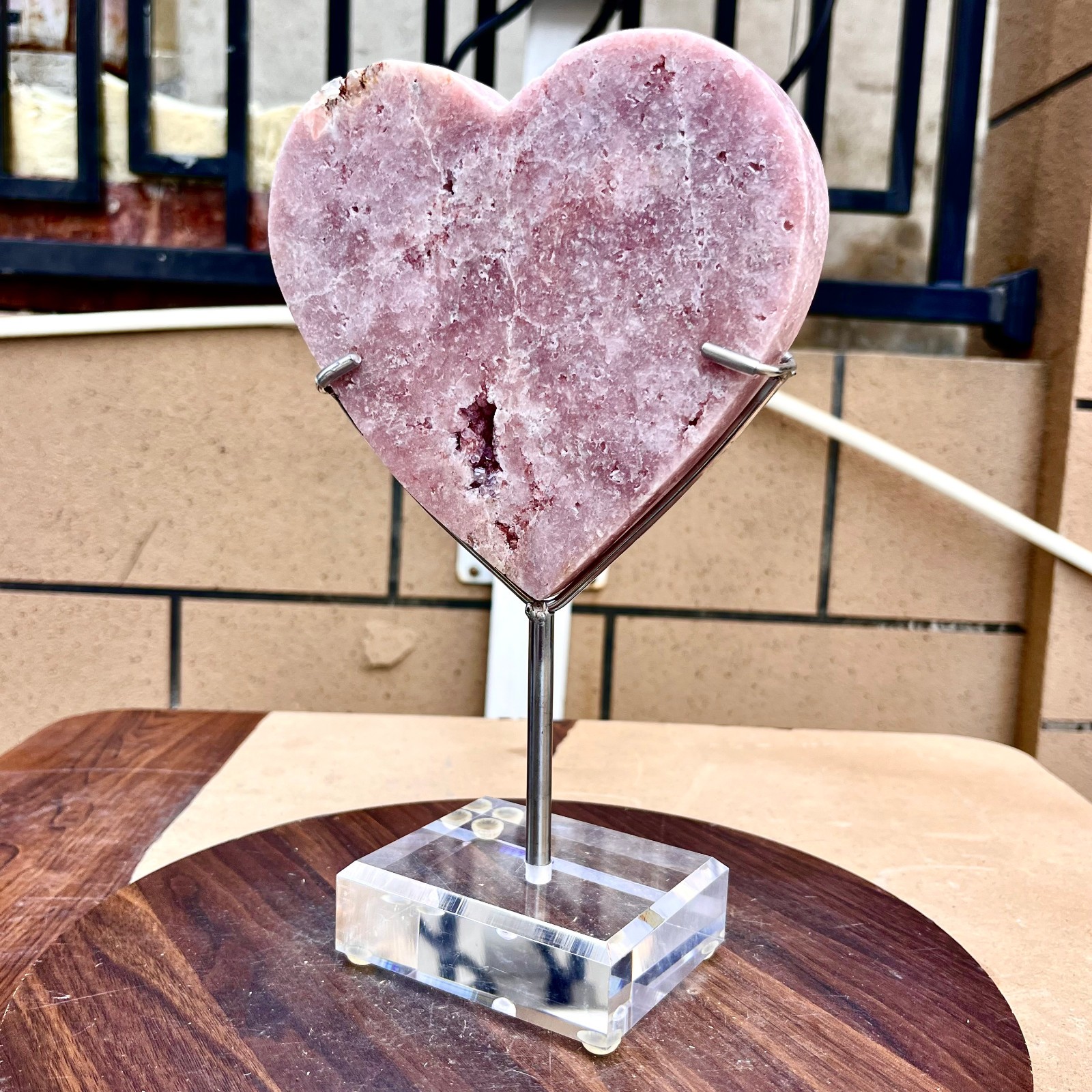 2.82LB Natural purple pink crystal raw ore hand carved heart-shaped healing