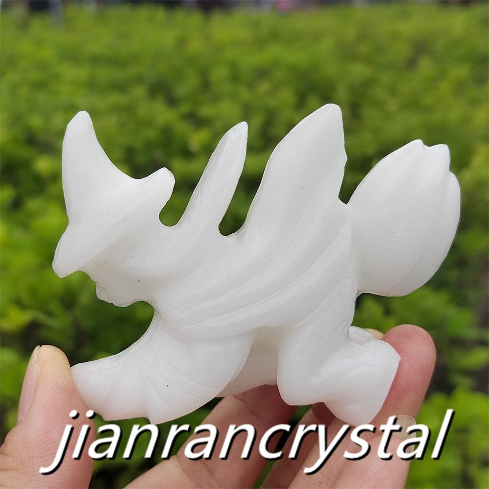 3.3″ Natural white jade Witch Carved Quartz Crystal Halloween Broom Gift 1pc
