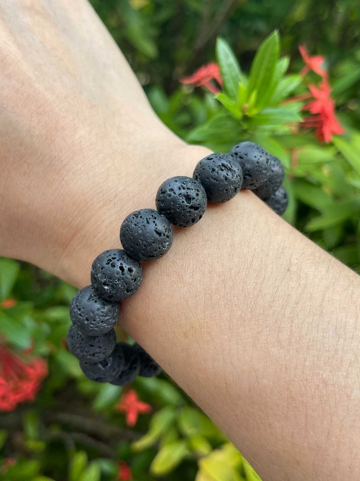 Grade A++ Large Black Lava Rock Crystal Bead Bracelet 8mm,Volcanic Lava Bracelet