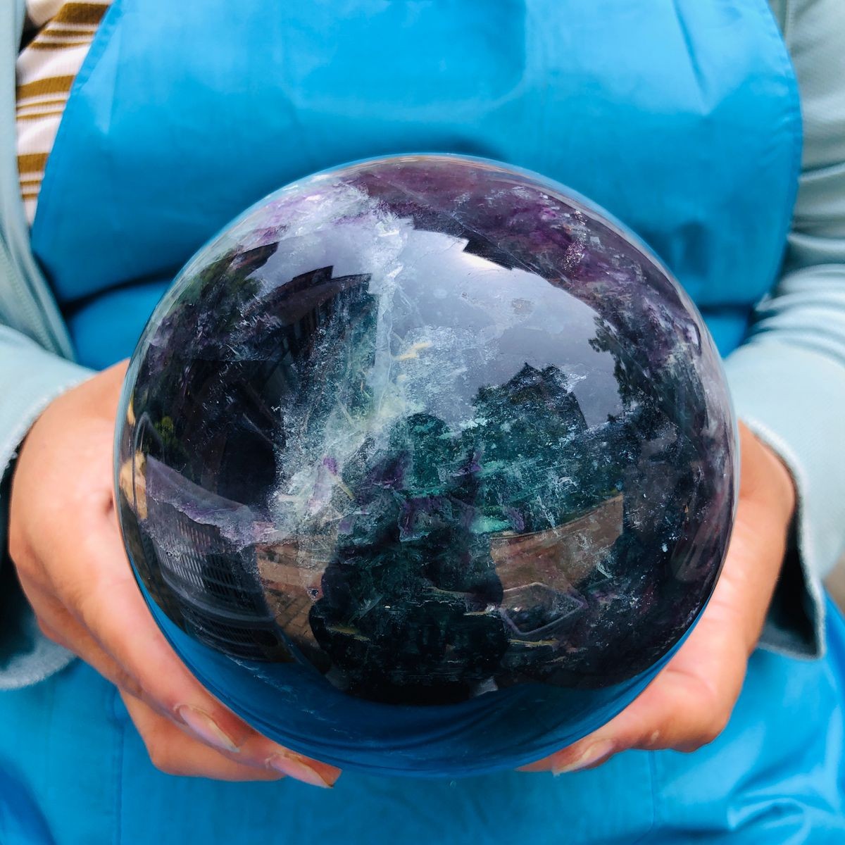 6.4 LB Natural Rainbow Fluorite Sphere Collectible Decor Healing Stone 5479