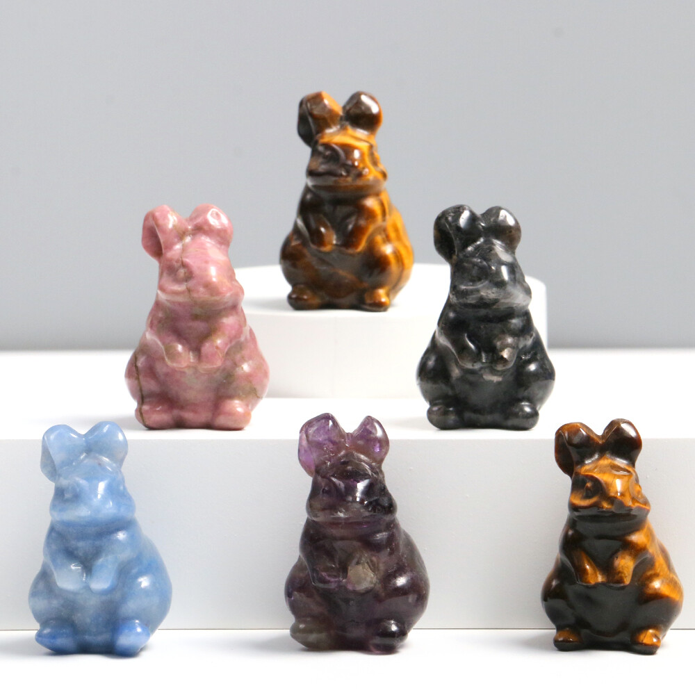 1.5″ Natural Crystal Rabbit Statue Stone Carved Reiki Healing Craft Animal Decor