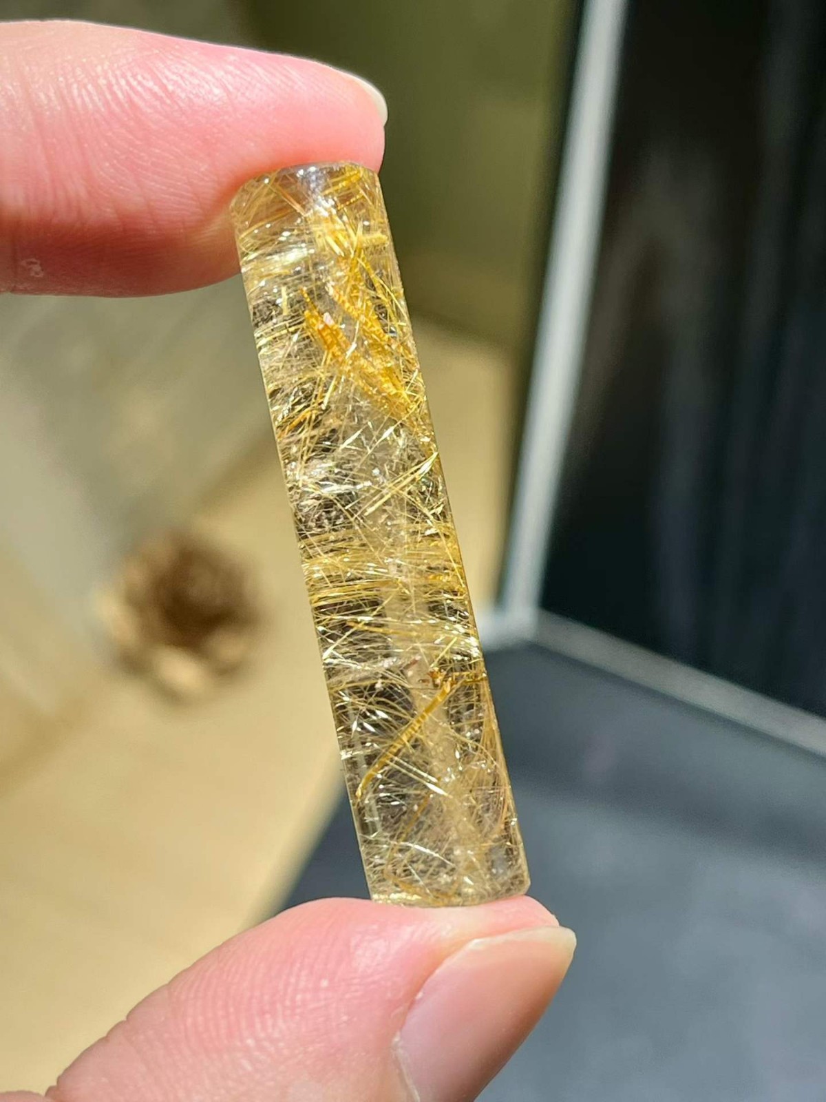 Natural Rutilated Quartz Cylindrical bead bucke Crystal Energy Reiki Healing